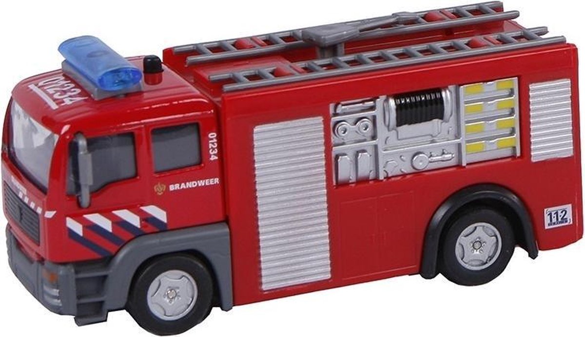 2-Play 2 Play brandweer tankauto pull back met licht en geluid 12 cm - Rood