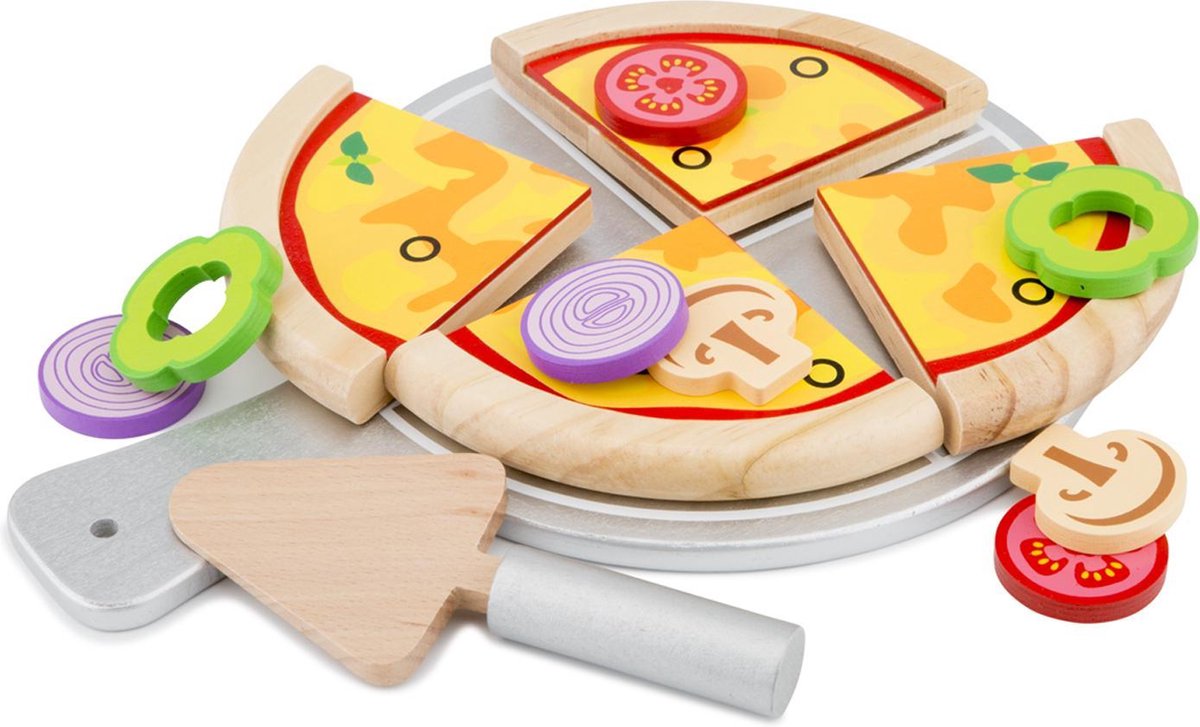 New Classic Toys pizza set junior 28 cm hout 14 delig