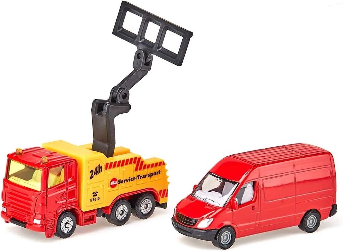 Siku bergingsvrachtwagen met personenbusje rood/ (1667) - Geel