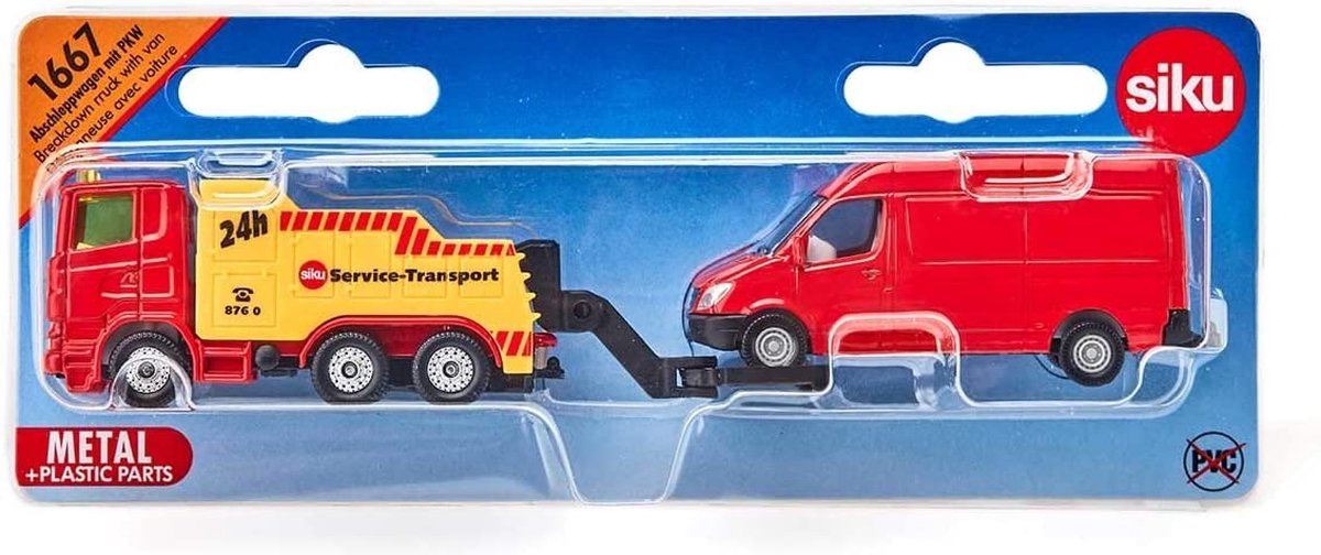 Siku bergingsvrachtwagen met personenbusje rood/ (1667) - Geel