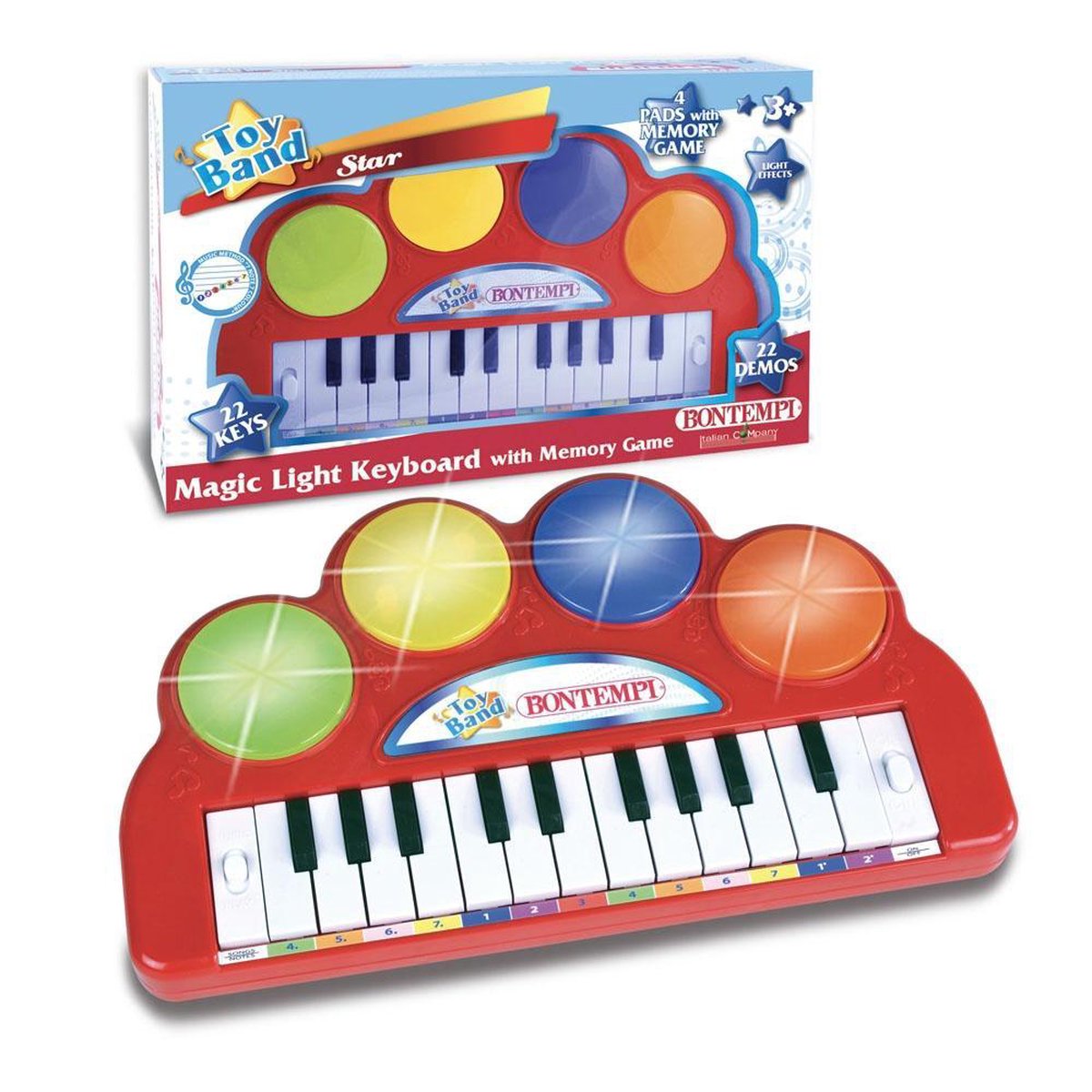 Bontempi keyboard Magic Light 22 toetsen 28 cm - Rood