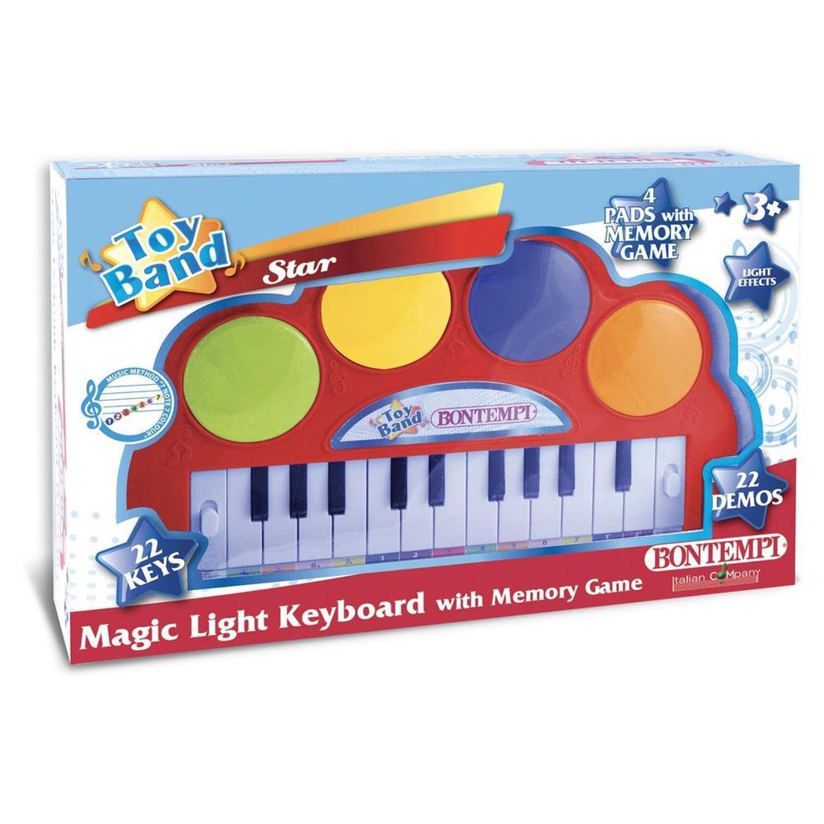 Bontempi keyboard Magic Light 22 toetsen 28 cm - Rood