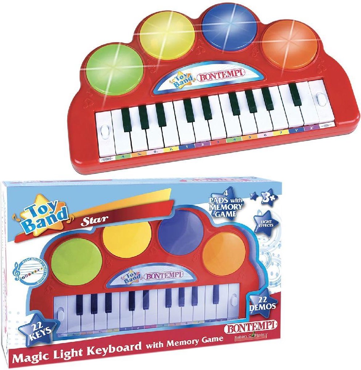 Bontempi keyboard Magic Light 22 toetsen 28 cm - Rood