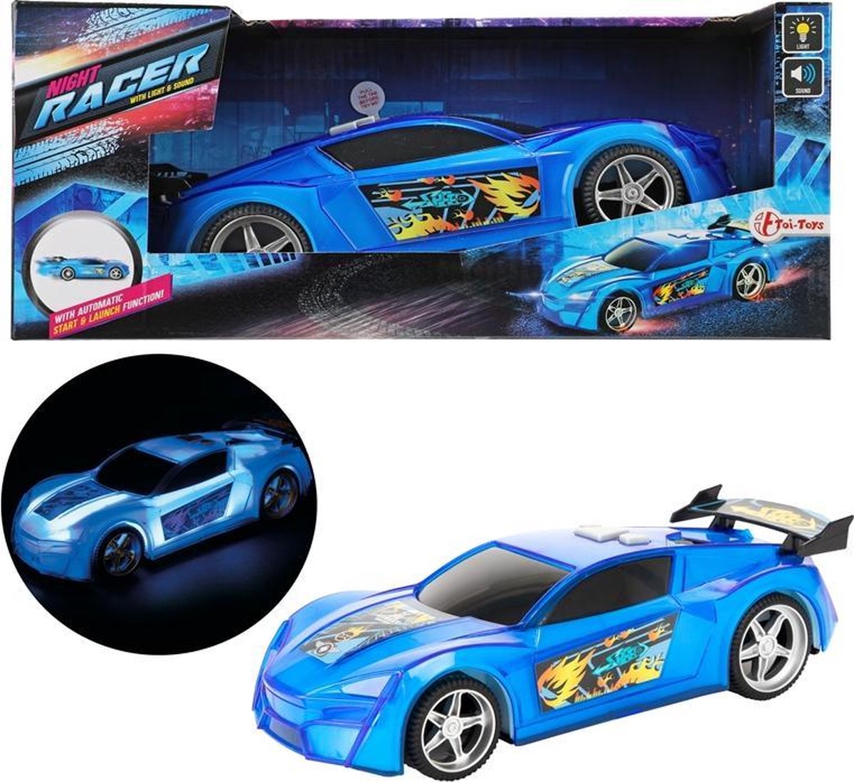 Toi-Toys Toi Toys raceauto 12 cm met licht en geluid - Blauw