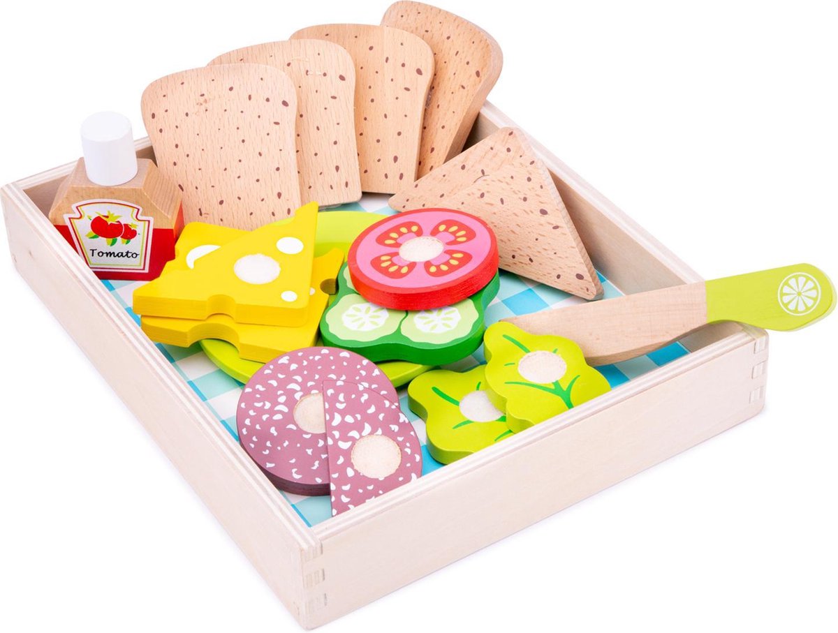 New Classic Toys snijset lunchbox junior 24,5 cm hout 18 delig