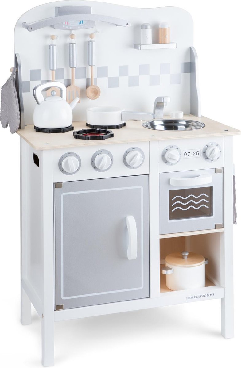 New Classic Toys kinderkeuken junior 78 x 60 cm hout 8 delig - Wit