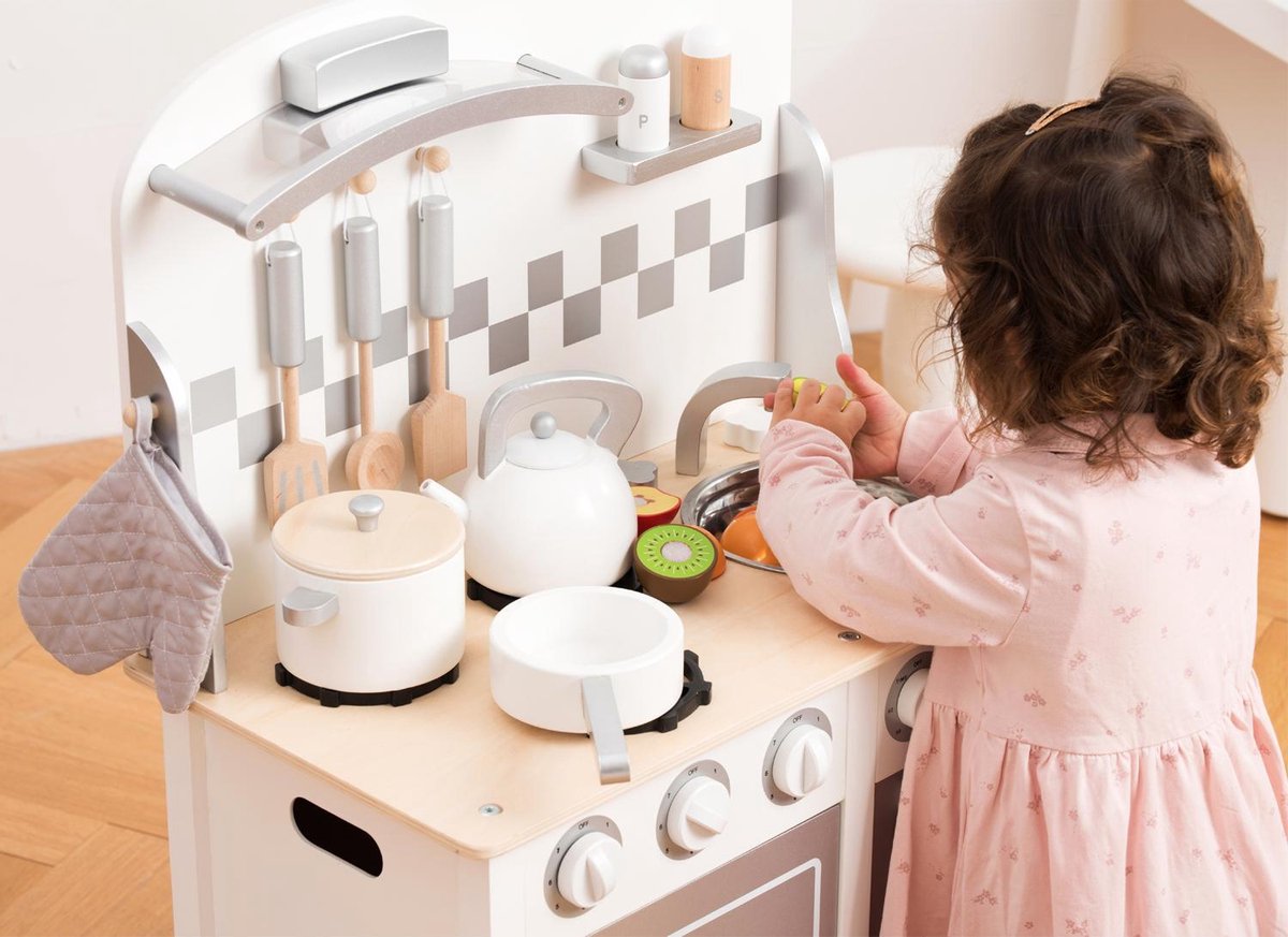 New Classic Toys kinderkeuken junior 78 x 60 cm hout 8 delig - Wit