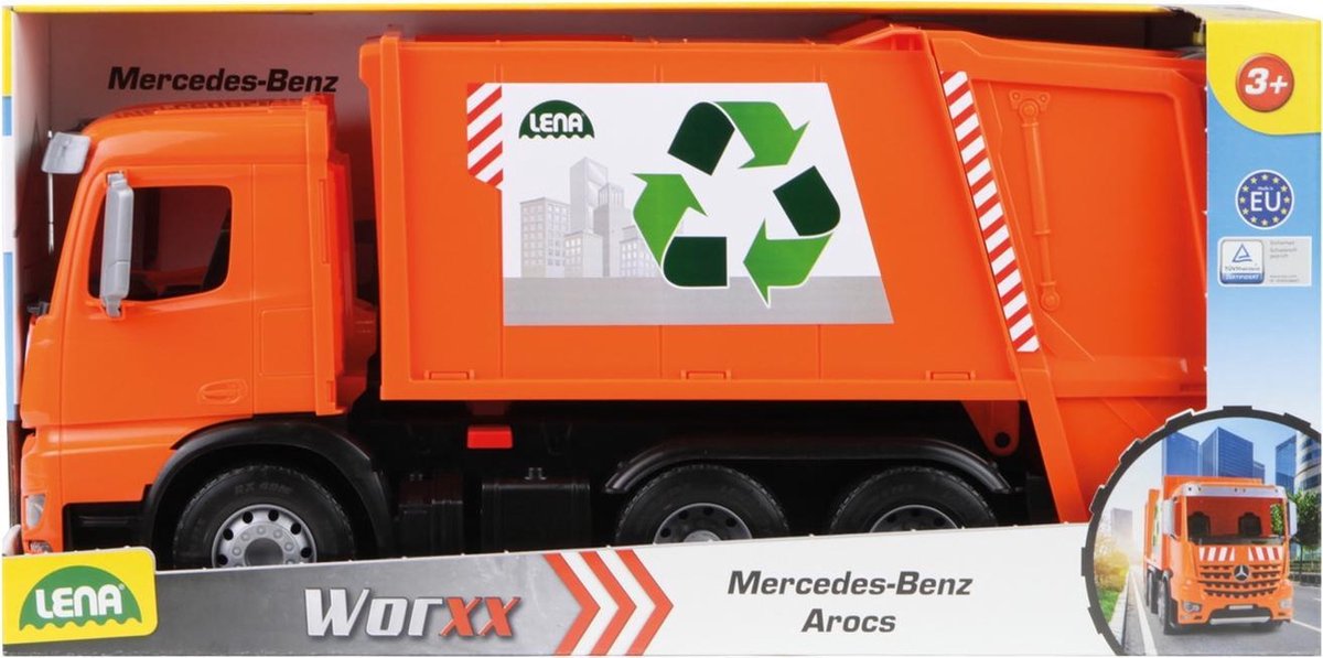 Lena vuilniswagen Mercedes Benz Arocs Worxx 52cm - Oranje