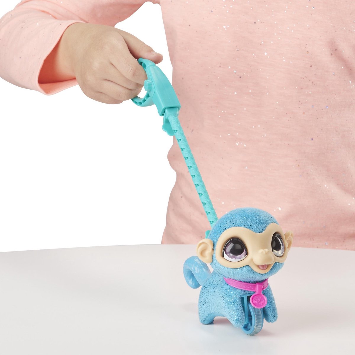 Hasbro FurReal Friends aapje met riem Walkalots Lil Wags 12 cm - Blauw