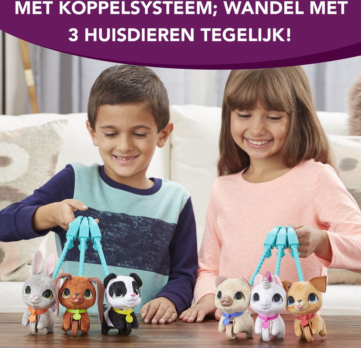 Hasbro FurReal Friends aapje met riem Walkalots Lil Wags 12 cm - Blauw