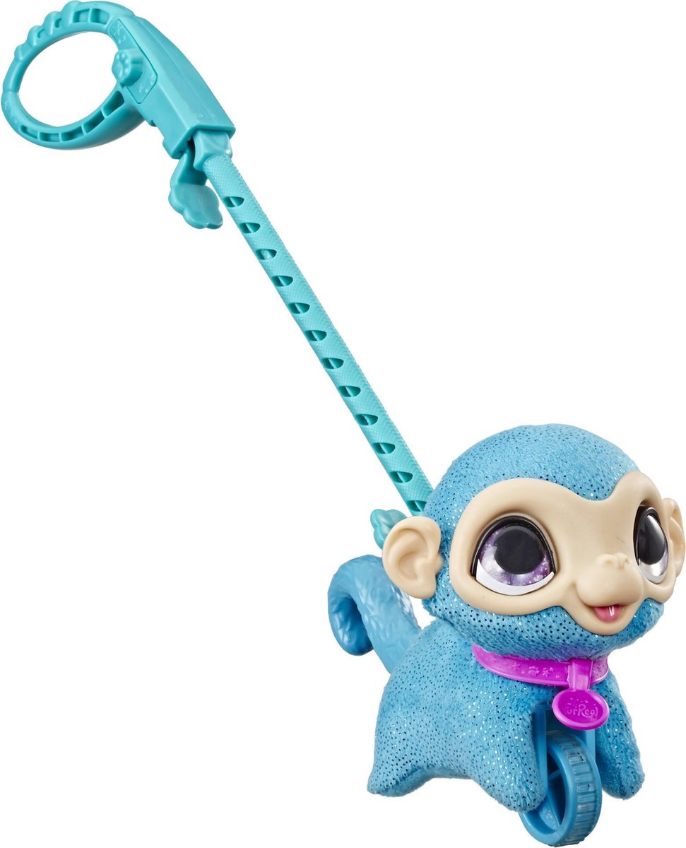Hasbro FurReal Friends aapje met riem Walkalots Lil Wags 12 cm - Blauw