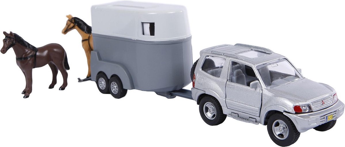 Top1Toys 2 Play auto met paardentrailer diecast pull back 25 cm - Groen