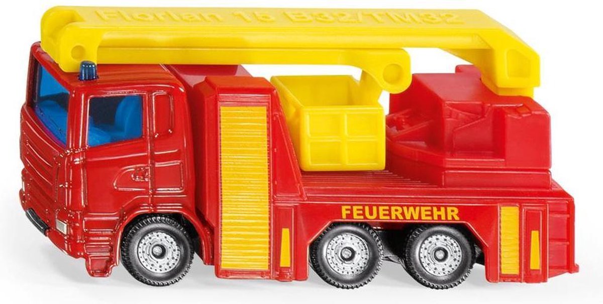 Siku Scania feuerwehr hoogwerker 12 cm staal rood/ (1080) - Geel