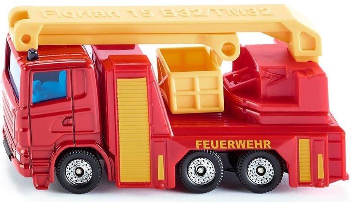 Siku Scania feuerwehr hoogwerker 12 cm staal rood/ (1080) - Geel