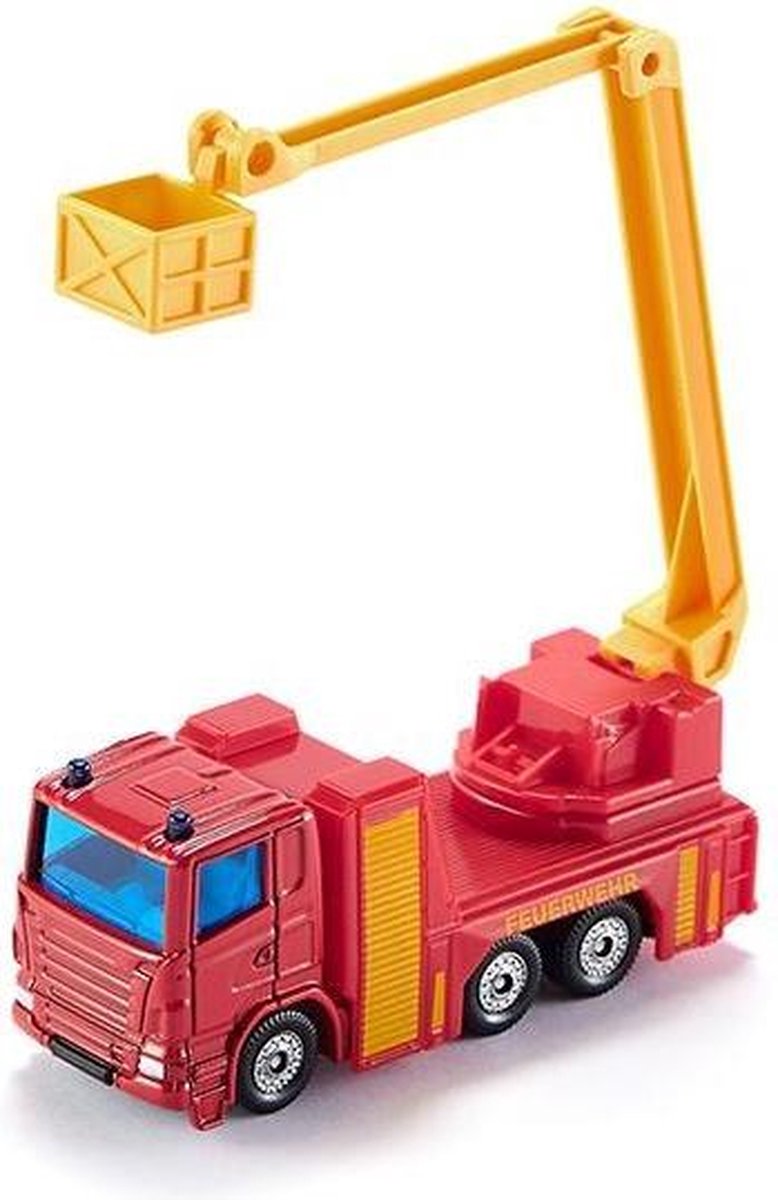 Siku Scania feuerwehr hoogwerker 12 cm staal rood/ (1080) - Geel