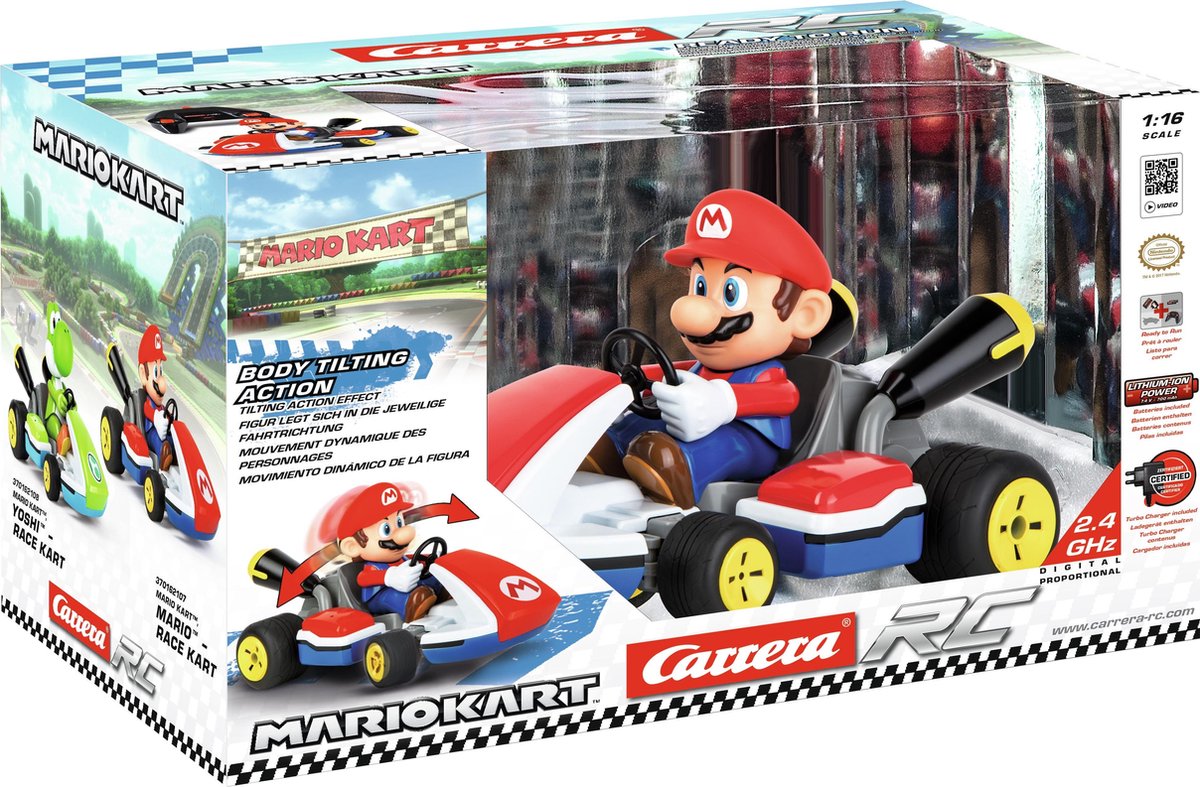 Carrera auto RC Mario Kart 2,4 GHz 1:16/blauw 5 delig - Rood