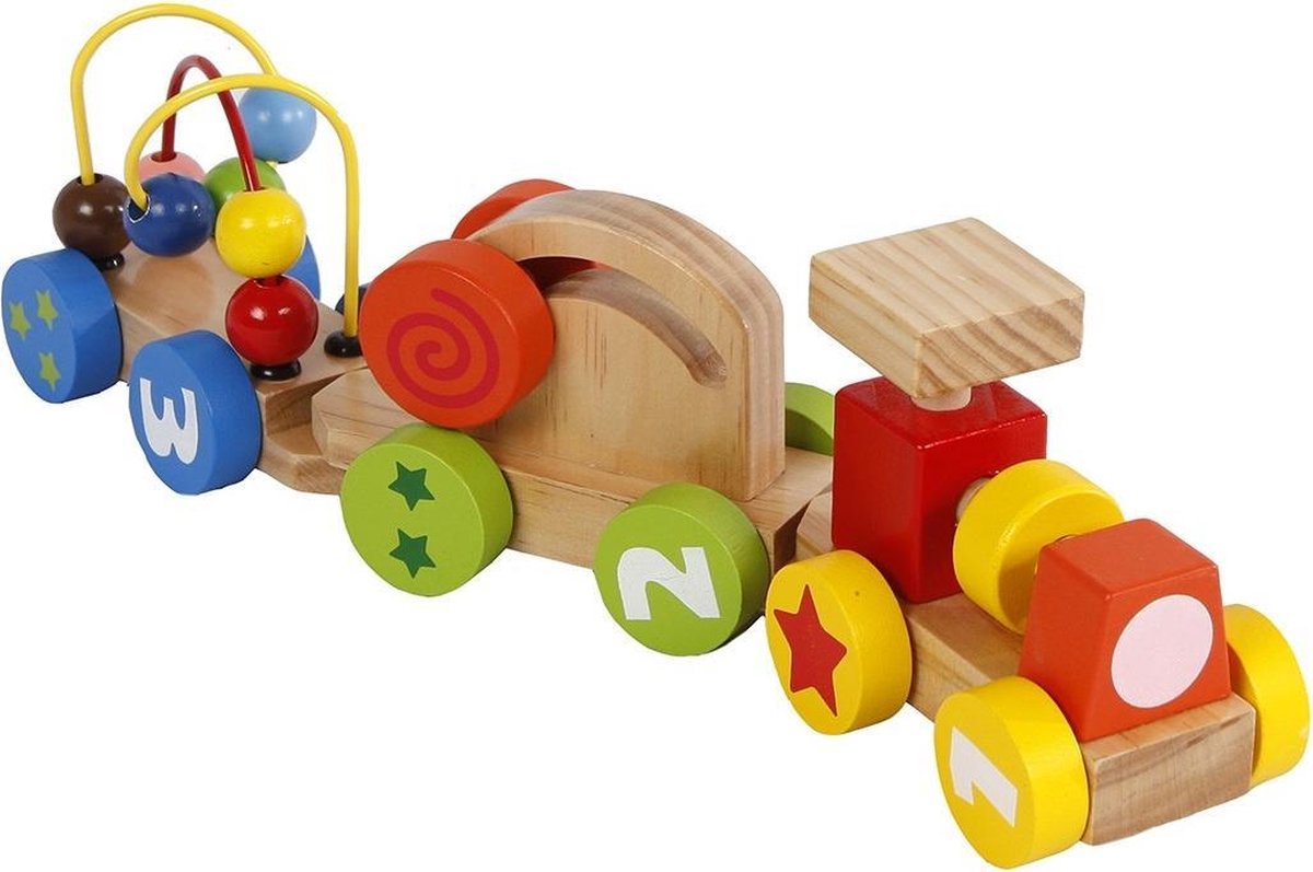 2-Play 2 Play activiteitentrein junior 34,5 x 7,5 cm hout 3 delig