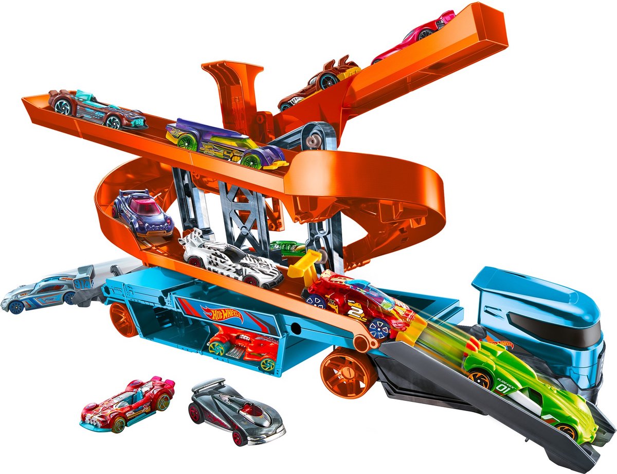 Hot Wheels transporter Lift en Launch 40 cm oranje/ - Blauw