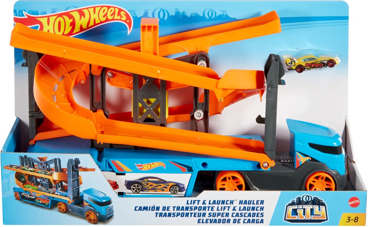 Hot Wheels transporter Lift en Launch 40 cm oranje/ - Blauw