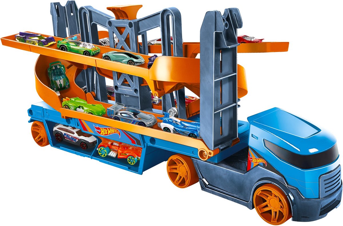 Hot Wheels transporter Lift en Launch 40 cm oranje/ - Blauw