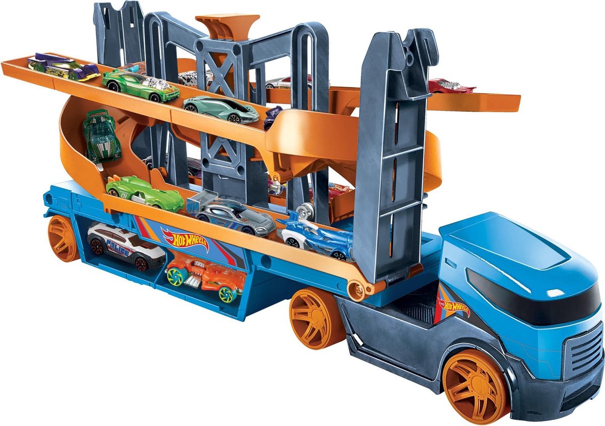 Hot Wheels transporter Lift en Launch 40 cm oranje/ - Blauw