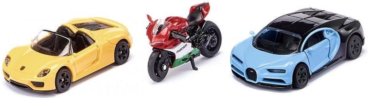 Siku giftset sportwagens en motor 17 cm staal 3 delig (6313) - Blauw