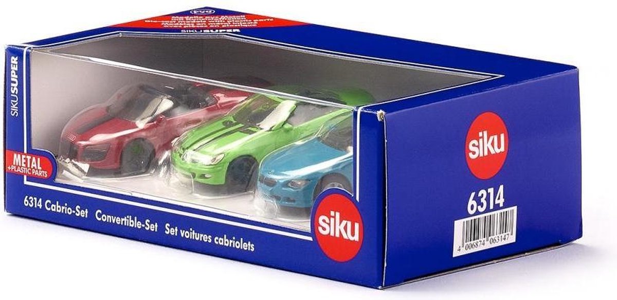 Siku giftset cabrio 17 cm staal rood//groen 3 delig (6314) - Blauw