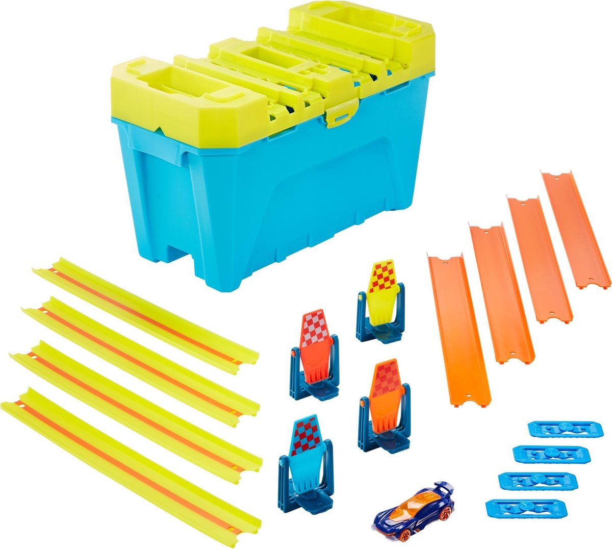 Hot Wheels track builder box jongens 36 cm geel/blauw 19 delig