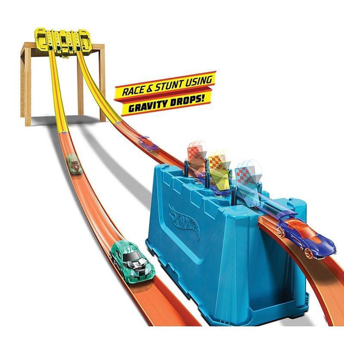 Hot Wheels track builder box jongens 36 cm geel/blauw 19 delig