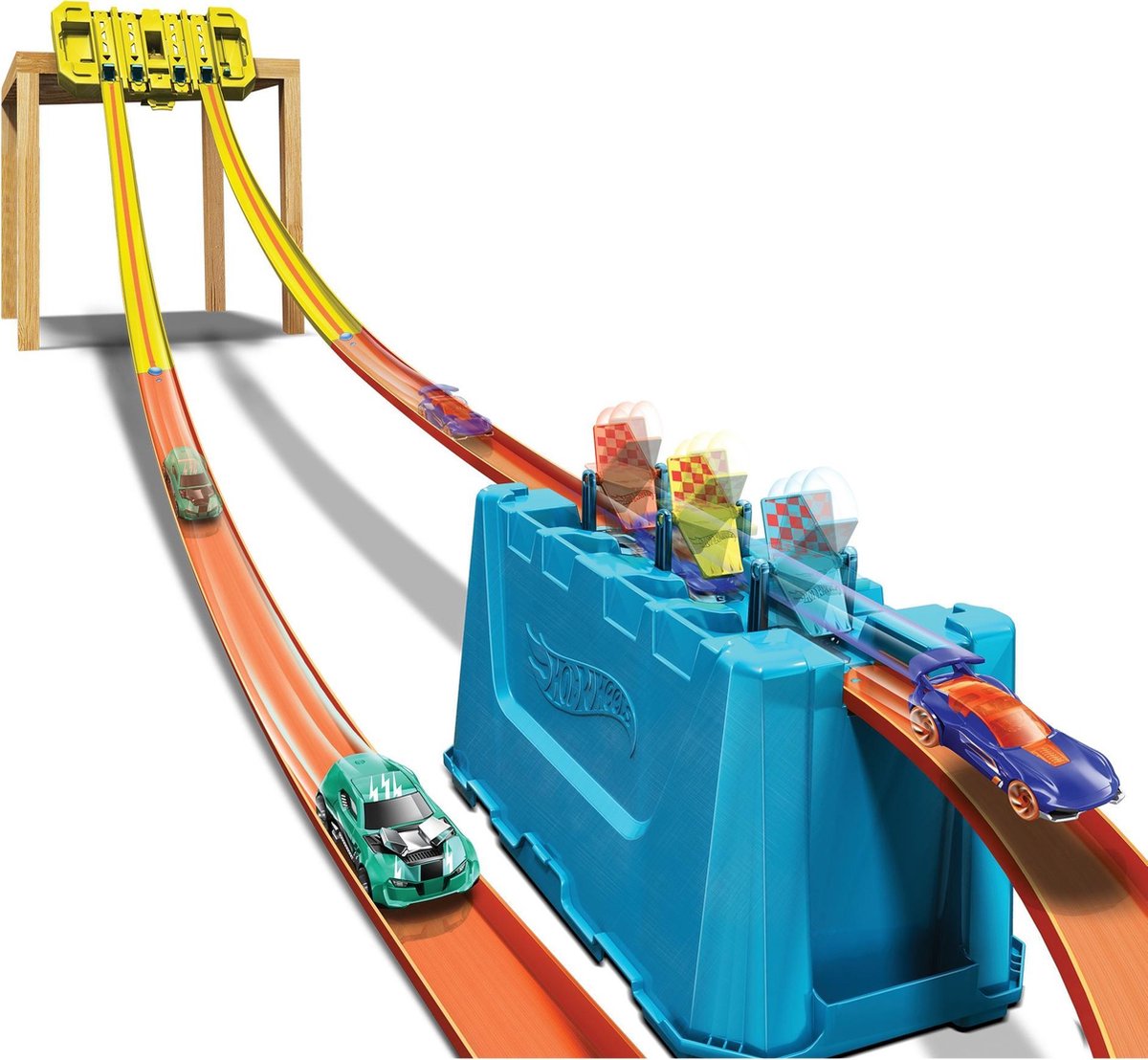 Hot Wheels track builder box jongens 36 cm geel/blauw 19 delig