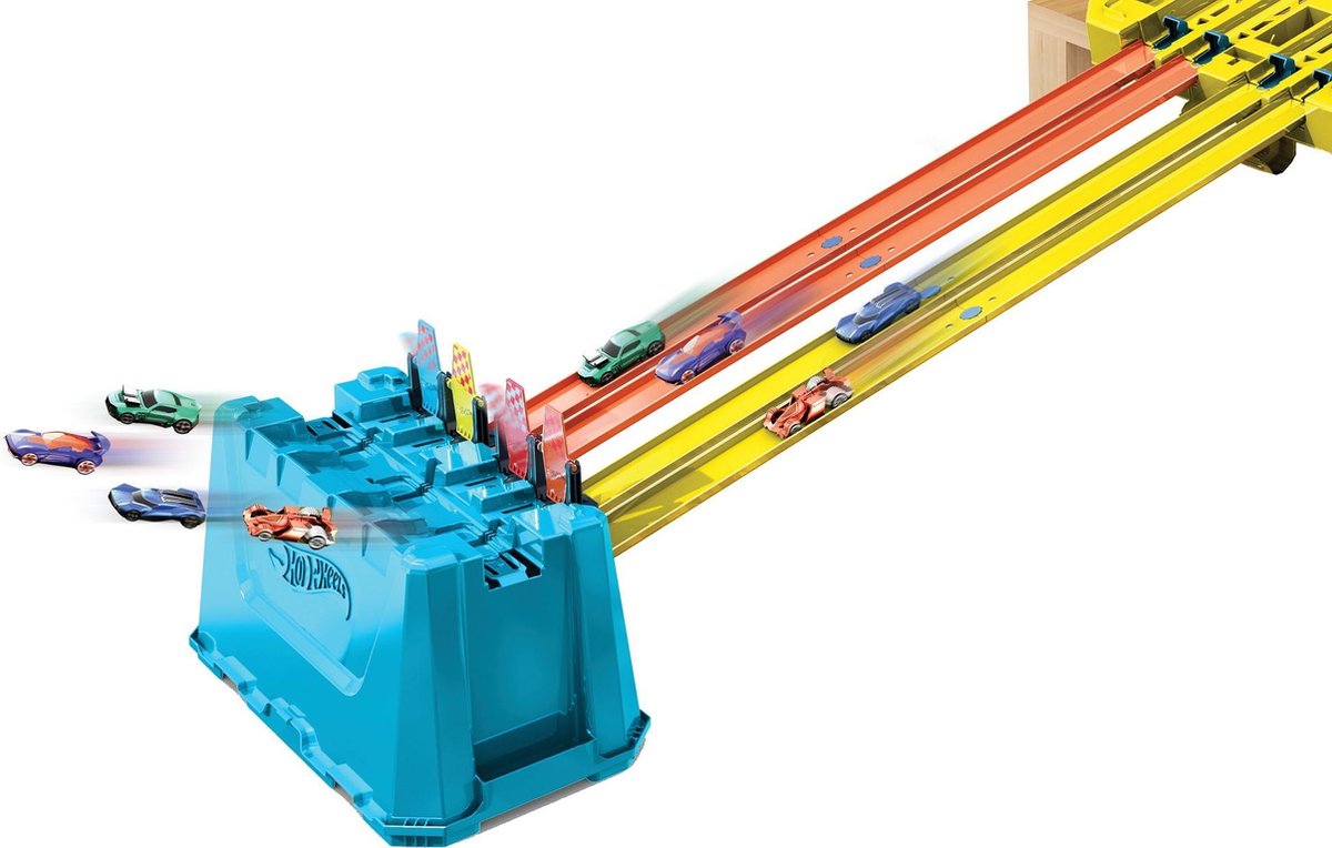 Hot Wheels track builder box jongens 36 cm geel/blauw 19 delig