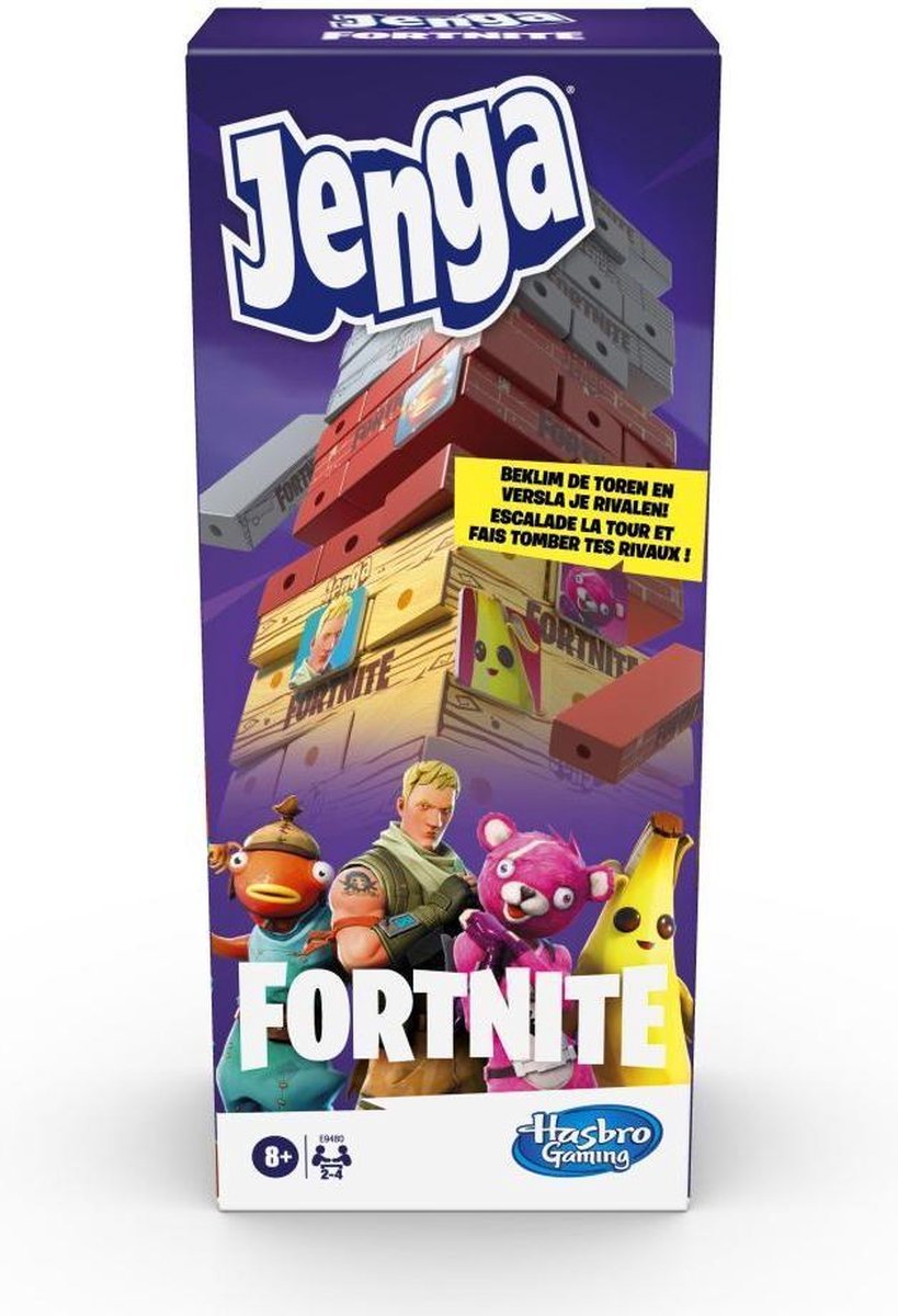 Hasbro stapelspel Jenga Fortnite 28 cm hout bruin/grijs/rood