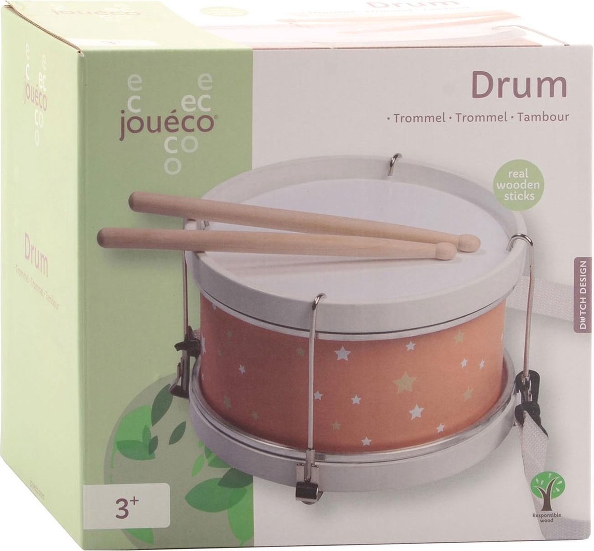 Joueco Jouéco trommel junior hout/staal/roze 3 delig - Wit
