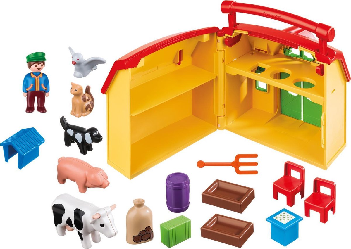 Playmobil 1, 2, 3: Meeneemboerderij met dieren (6962) - Geel