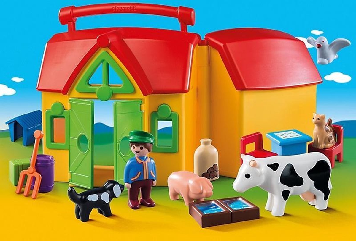 Playmobil 1, 2, 3: Meeneemboerderij met dieren (6962) - Geel