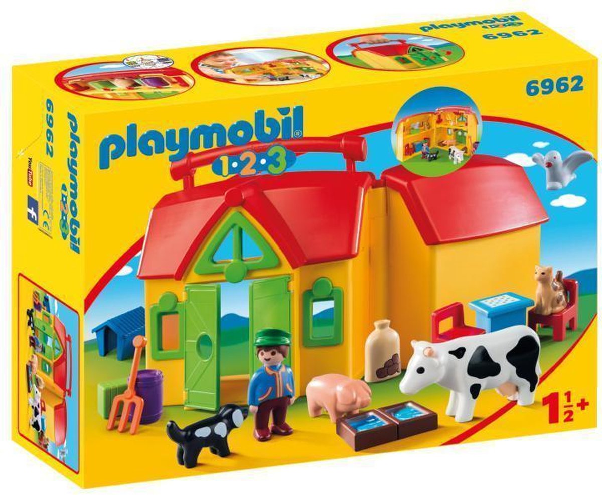 Playmobil 1, 2, 3: Meeneemboerderij met dieren (6962) - Geel
