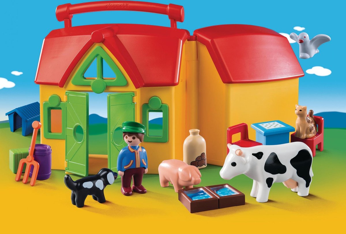 Playmobil 1, 2, 3: Meeneemboerderij met dieren (6962) - Geel