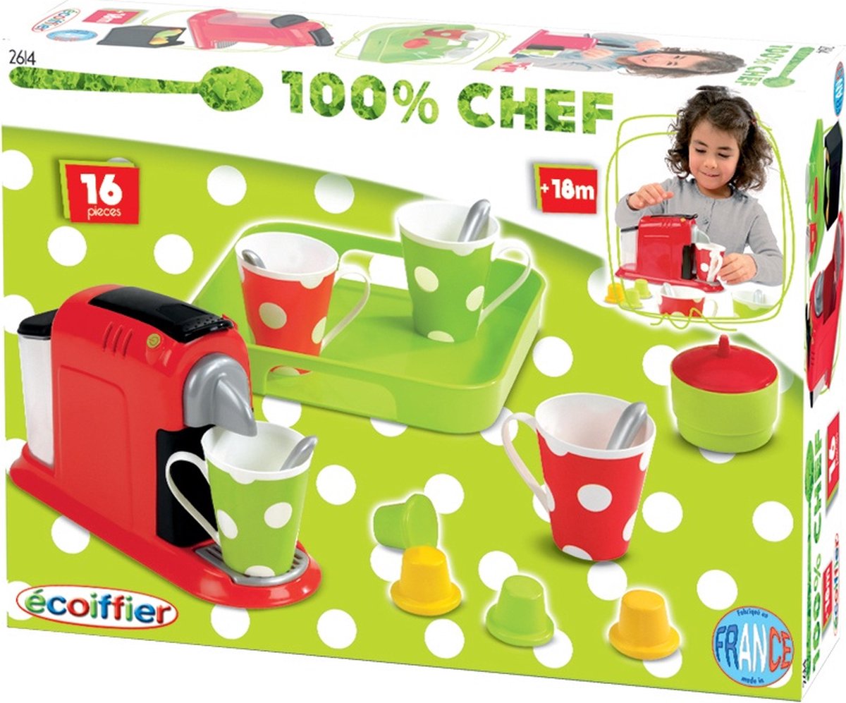 Ecoiffier écoiffier 100% Chef: koffiezetapparaat met servies 16 delig
