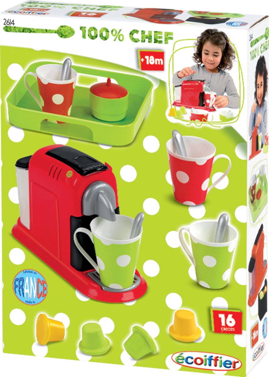 Ecoiffier écoiffier 100% Chef: koffiezetapparaat met servies 16 delig