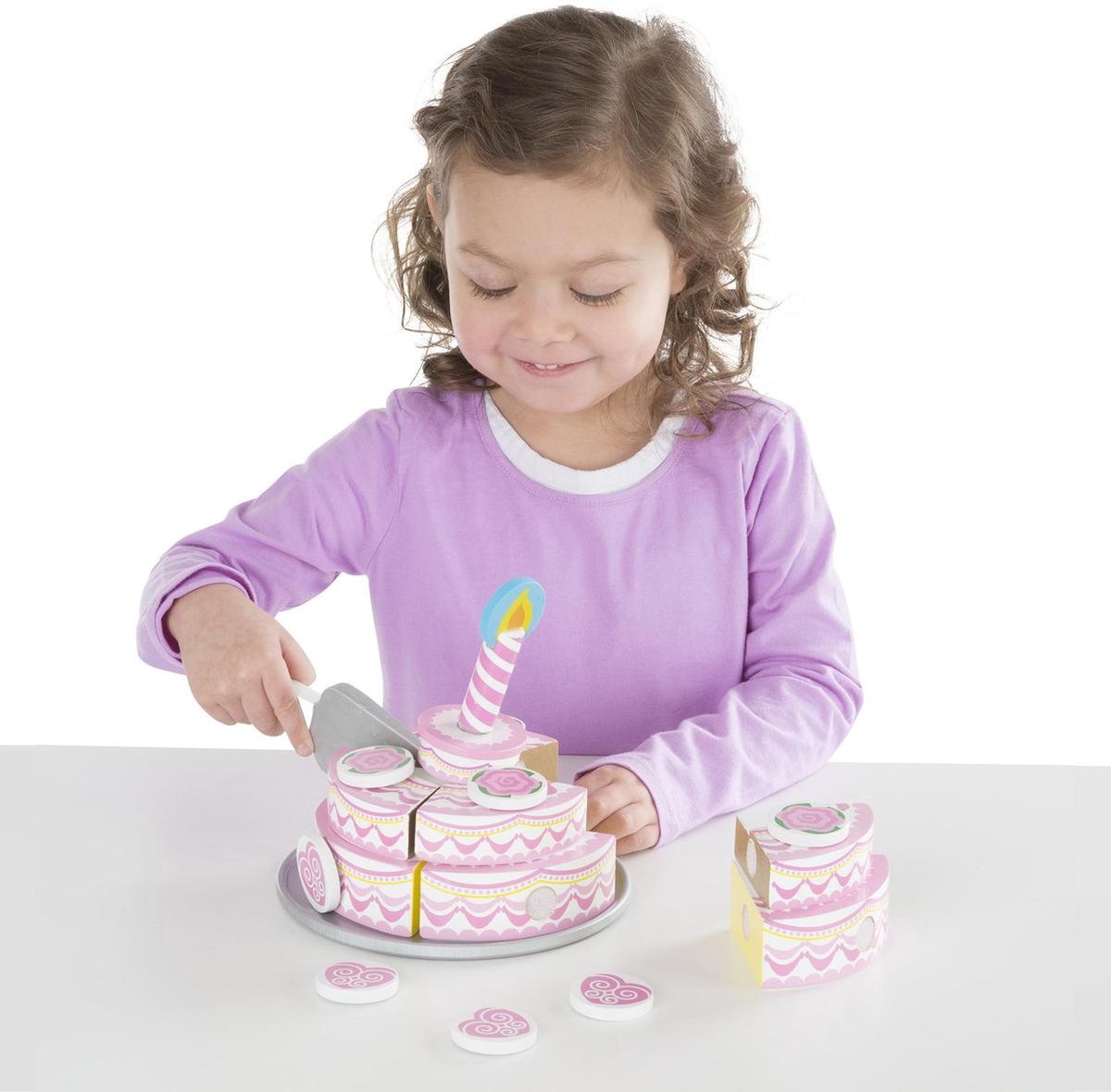 Melissa & Doug houten verjaardagstaart 20 delig - Roze