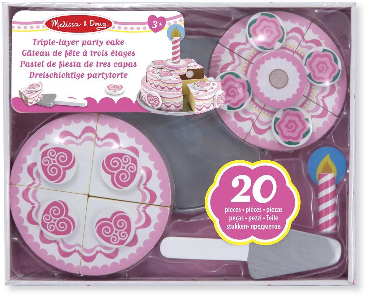 Melissa & Doug houten verjaardagstaart 20 delig - Roze