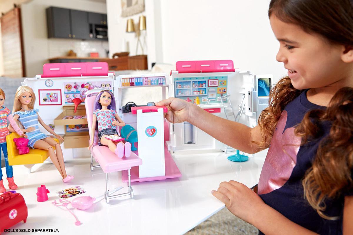 Mattel Barbie poppenhuis 2 in 1 ambulance meisjes 46 cm wit/ - Roze