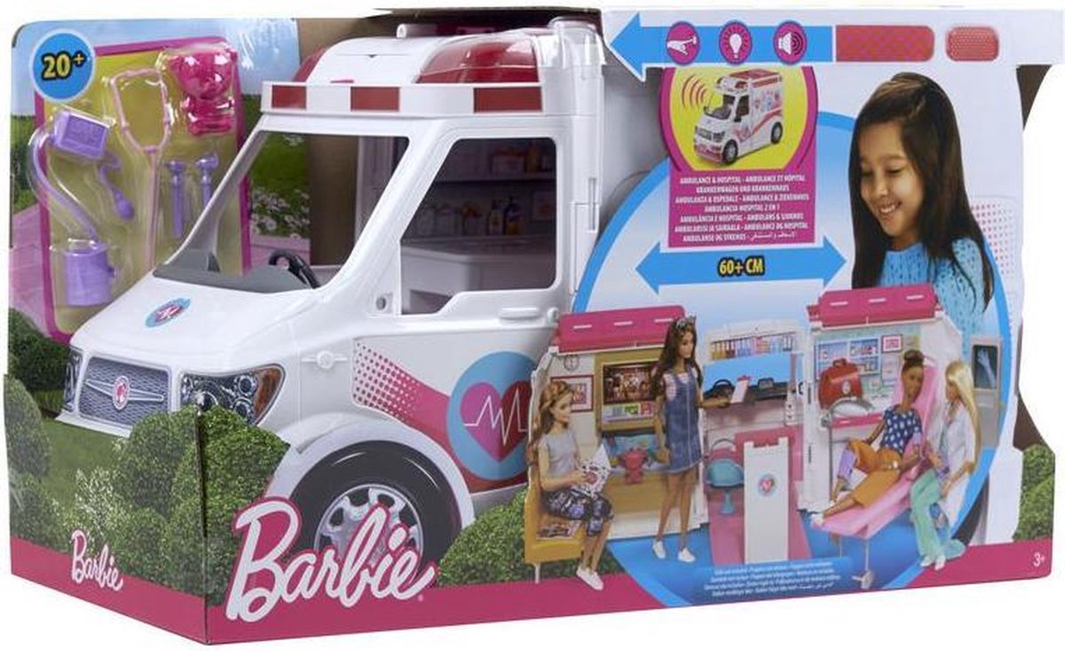 Mattel Barbie poppenhuis 2 in 1 ambulance meisjes 46 cm wit/ - Roze