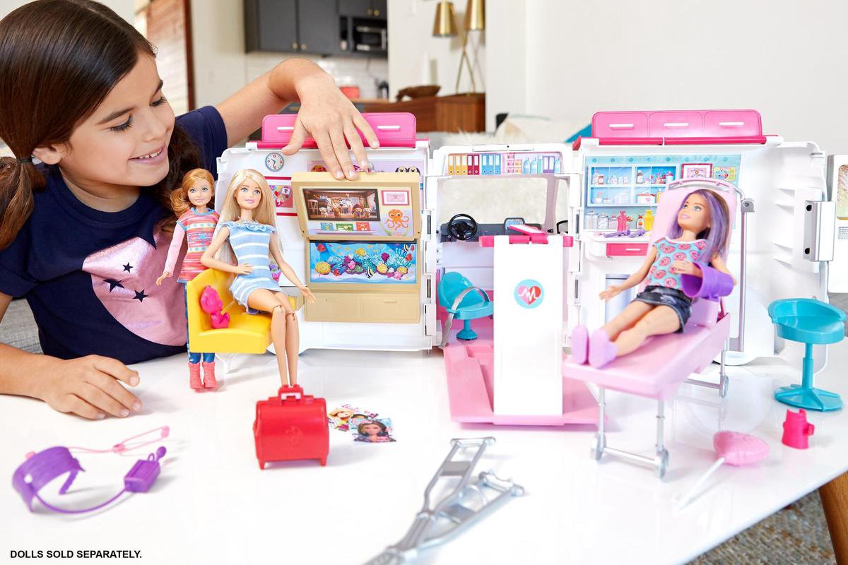 Mattel Barbie poppenhuis 2 in 1 ambulance meisjes 46 cm wit/ - Roze