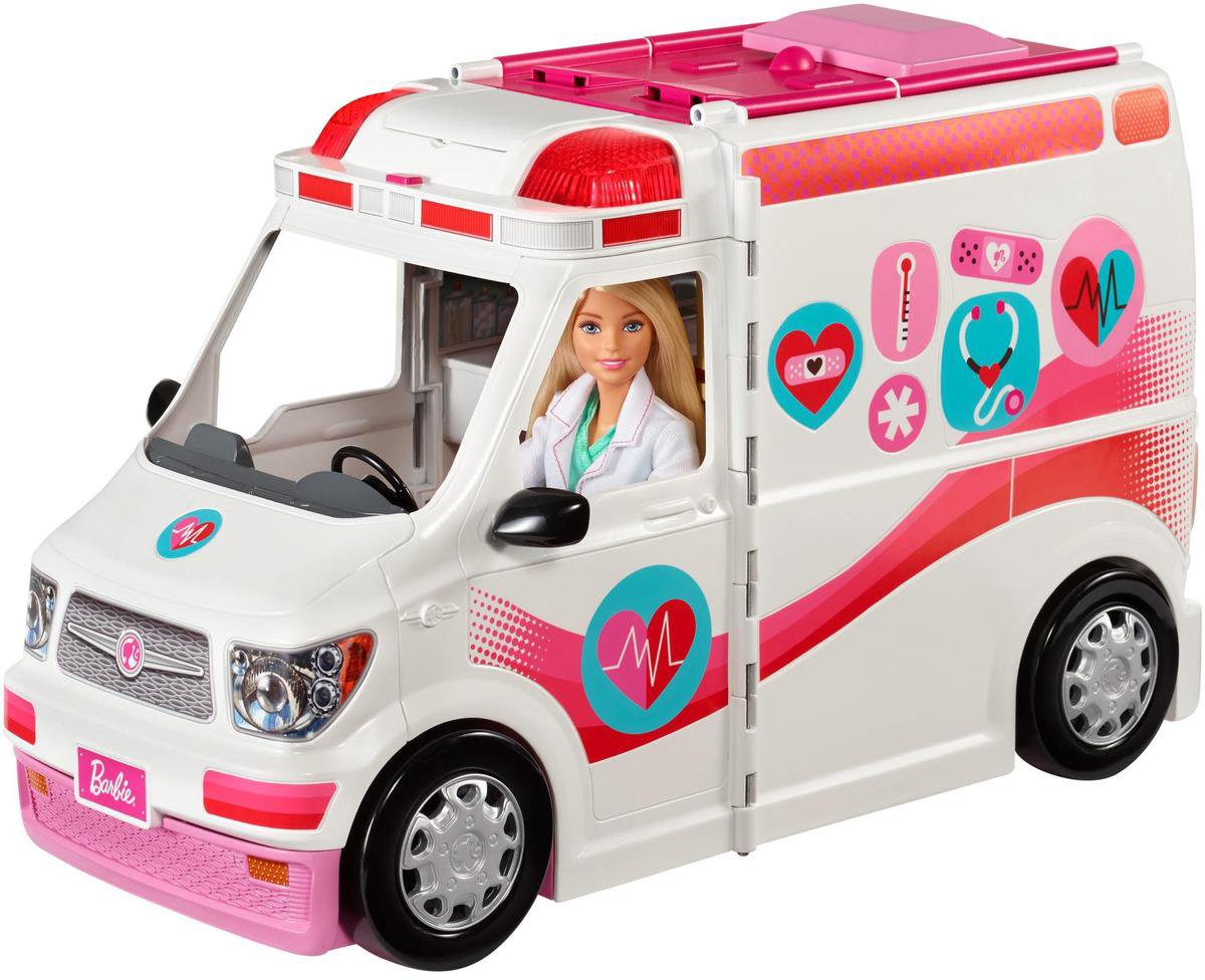 Mattel Barbie poppenhuis 2 in 1 ambulance meisjes 46 cm wit/ - Roze
