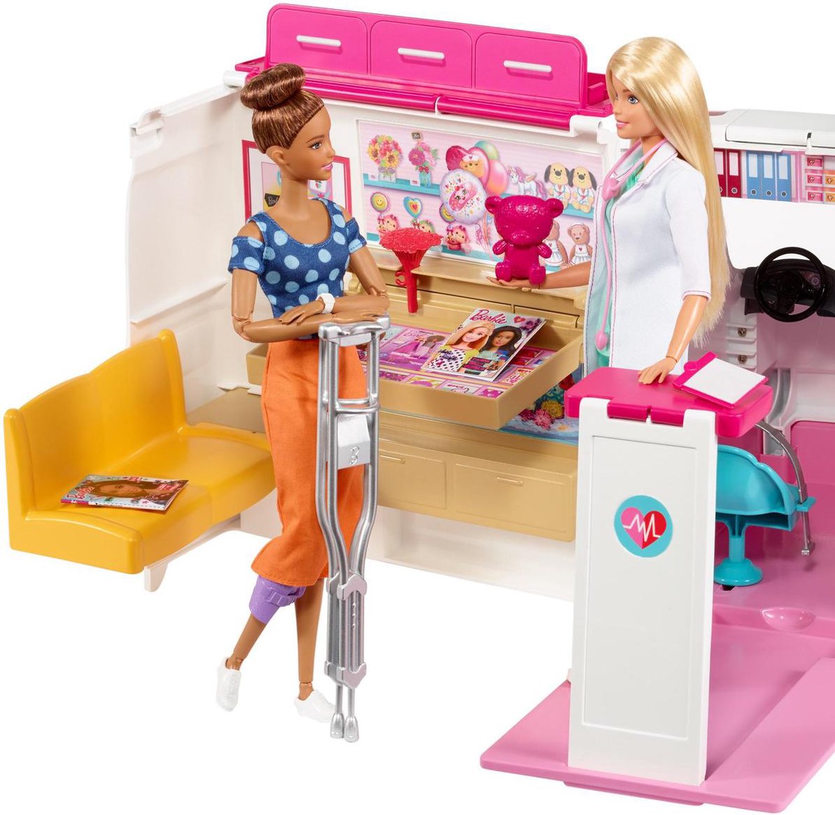 Mattel Barbie poppenhuis 2 in 1 ambulance meisjes 46 cm wit/ - Roze