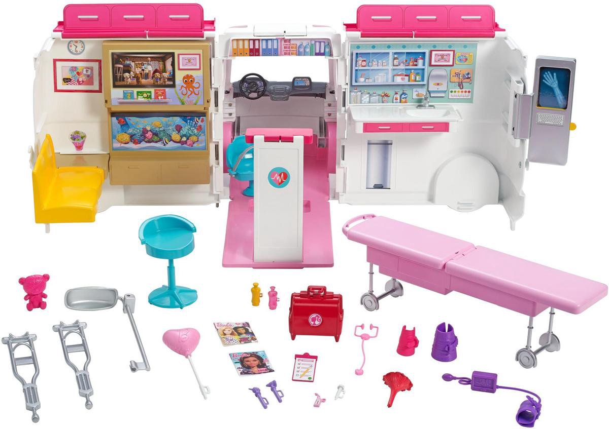Mattel Barbie poppenhuis 2 in 1 ambulance meisjes 46 cm wit/ - Roze