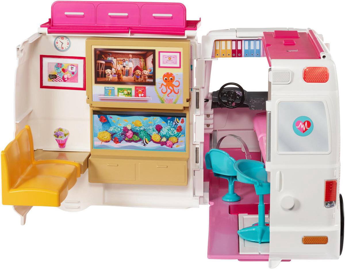 Mattel Barbie poppenhuis 2 in 1 ambulance meisjes 46 cm wit/ - Roze