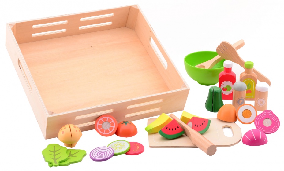 Joueco Jouéco saladeset in houten tray 32 x 30 x 7 cm 29 delig