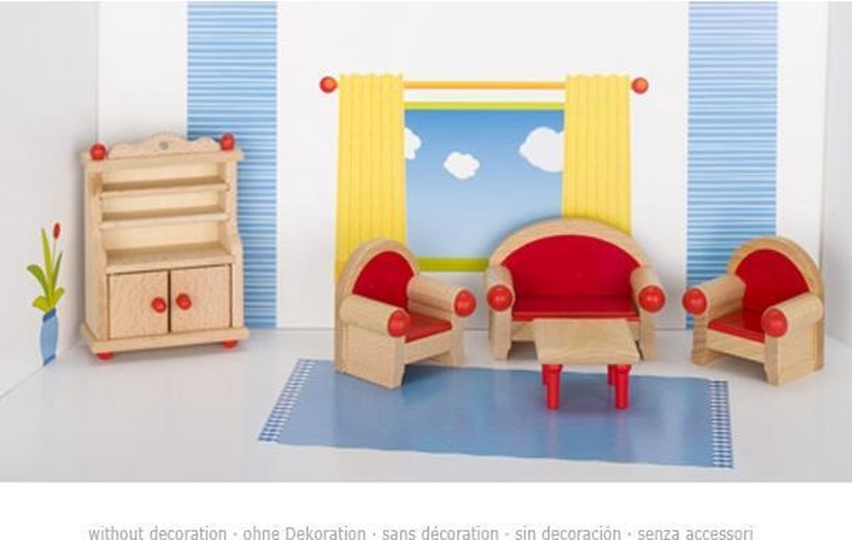 Goki Houten Poppenhuis Woonkamer 5 Delig